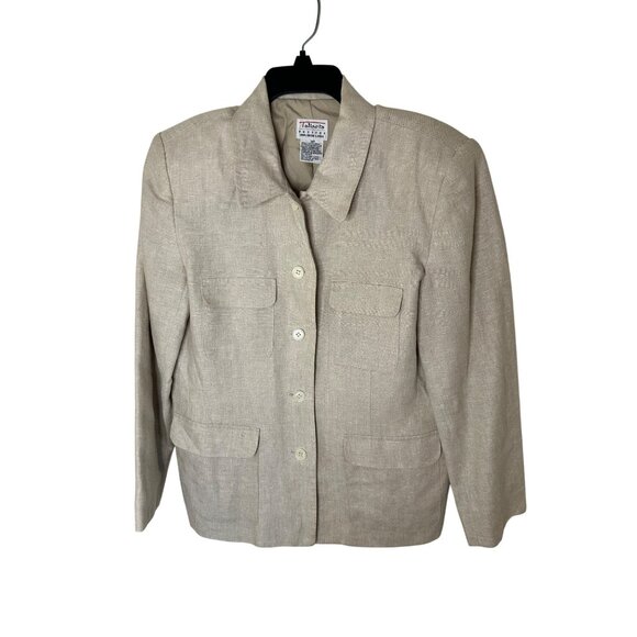 Talbots Womens Petite Ivory Linen Blazer Size 8P Button-Up Jacket With Pockets - Picture 6 of 7